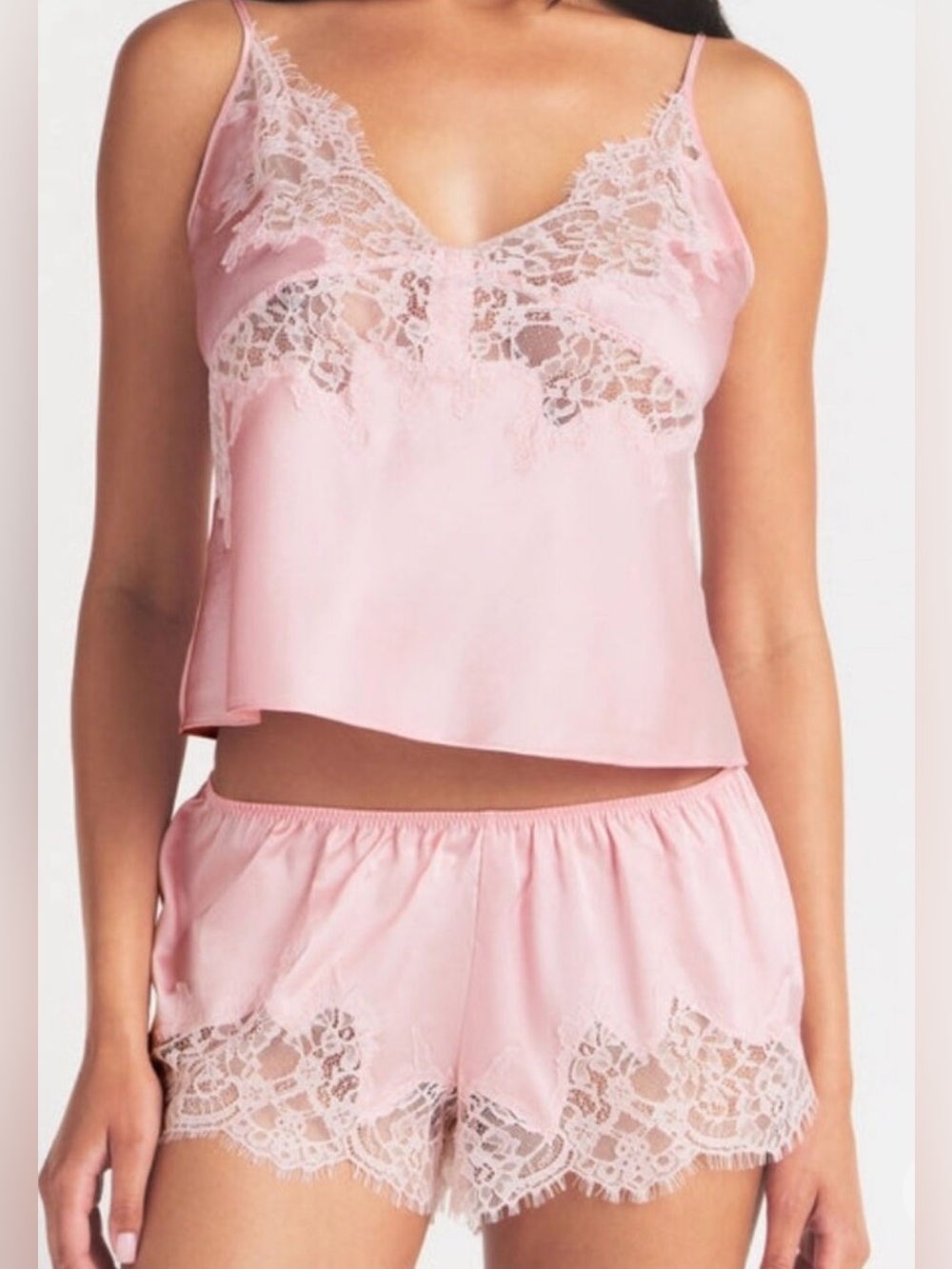 SKIMS Silk Lace Cami and Shorts Sleep Set - Peony Tonal (Size Small)